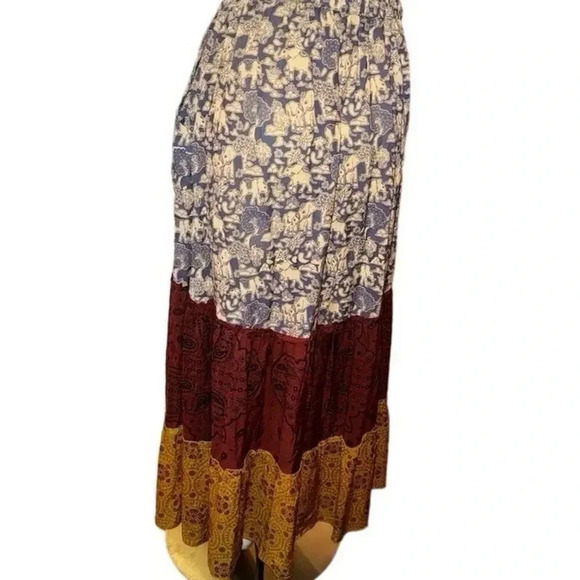 Lakhays Women's Boho Elephant Three-Tiered Long Skirt SM Multicolor - Picture 1 of 10